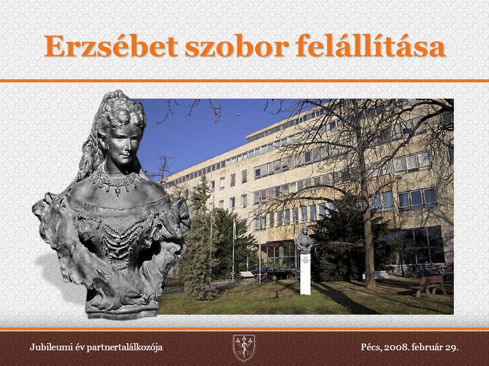 Jubileumi év partnertalálkozójaPécs, február 29. Erzsébet szobor felállítása