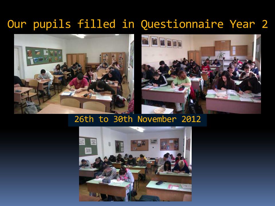 Our pupils filled in Questionnaire Year 2 26th to 30th November 2012