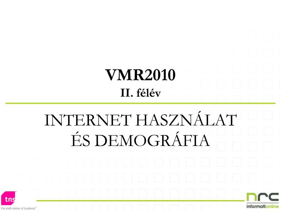 VMR2010 II. félév INTERNET HASZNÁLAT ÉS DEMOGRÁFIA