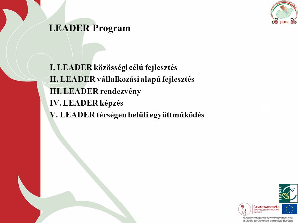 LEADER Program I. LEADER közösségi célú fejlesztés II.