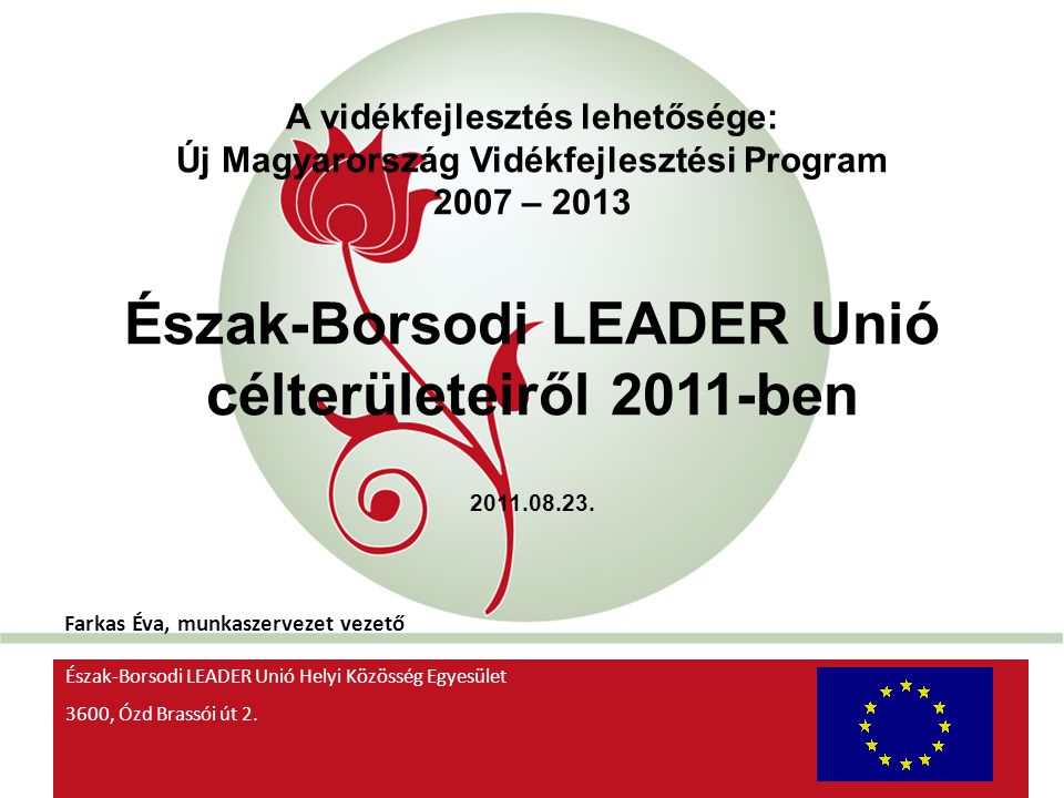 „New Hungary Rural Development Programme A vidékfejlesztés lehetősége: Új Magyarország Vidékfejlesztési Program 2007 – 2013 Észak-Borsodi LEADER Unió célterületeiről 2011-ben