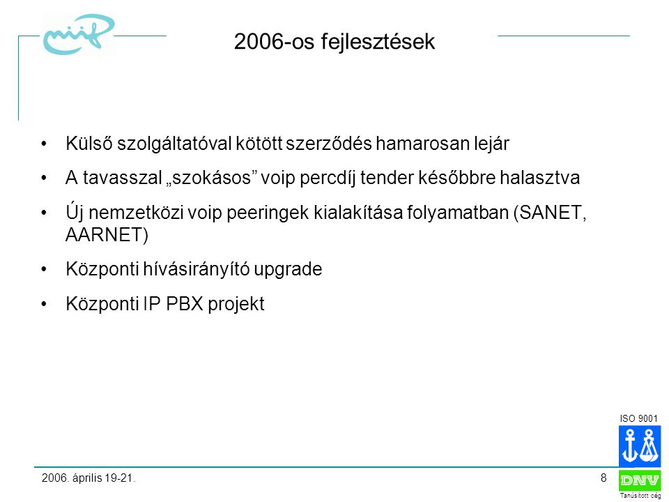 ISO 9001 Tanúsított cég 2006.