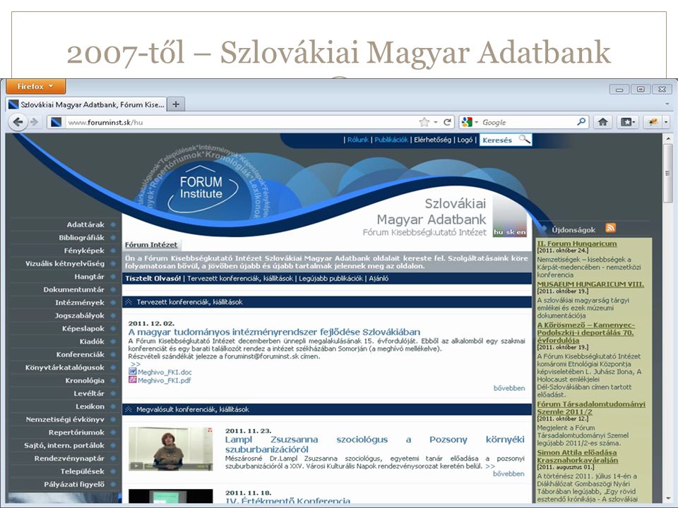 2007-től – Szlovákiai Magyar Adatbank