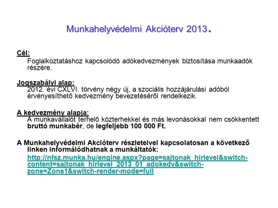 Munkahelyvédelmi Akcióterv 2013.