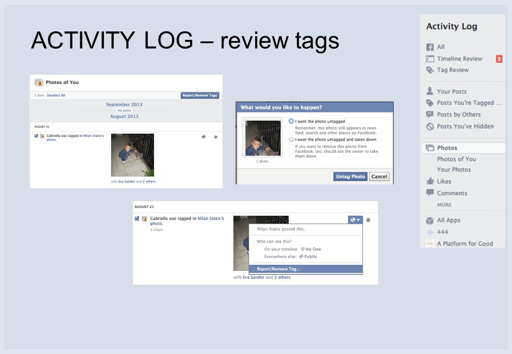 ACTIVITY LOG – review tags