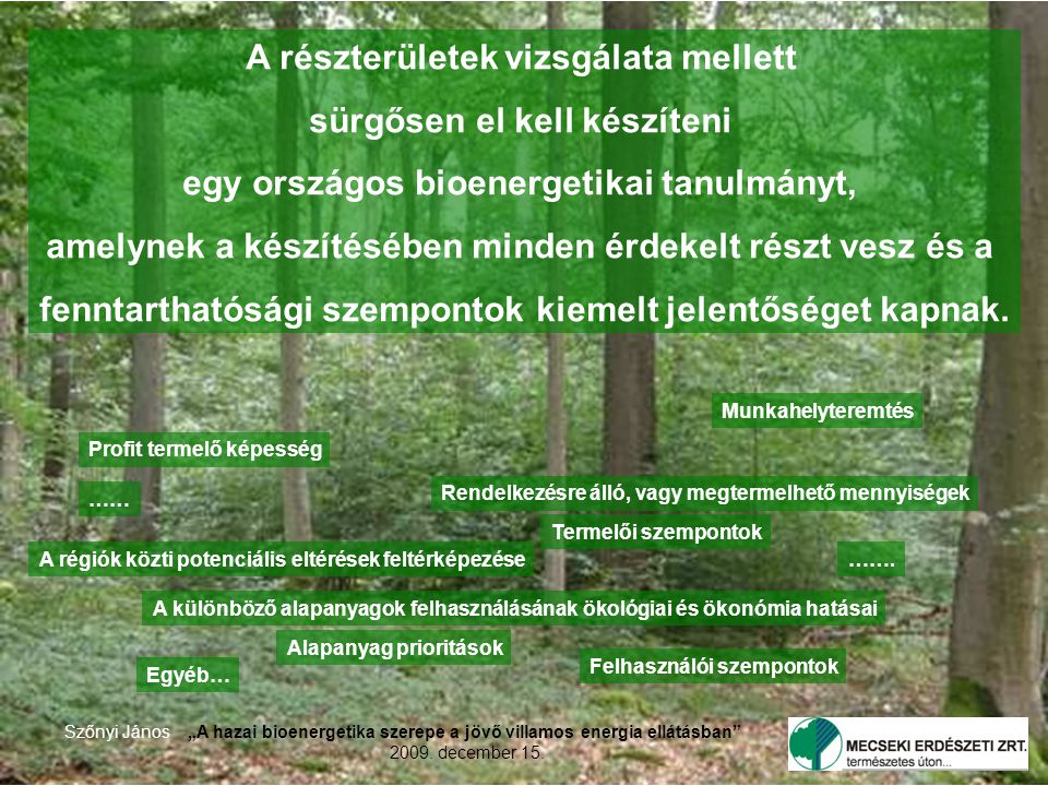 Szőnyi János„A hazai bioenergetika szerepe a jövő villamos energia ellátásban 2009.