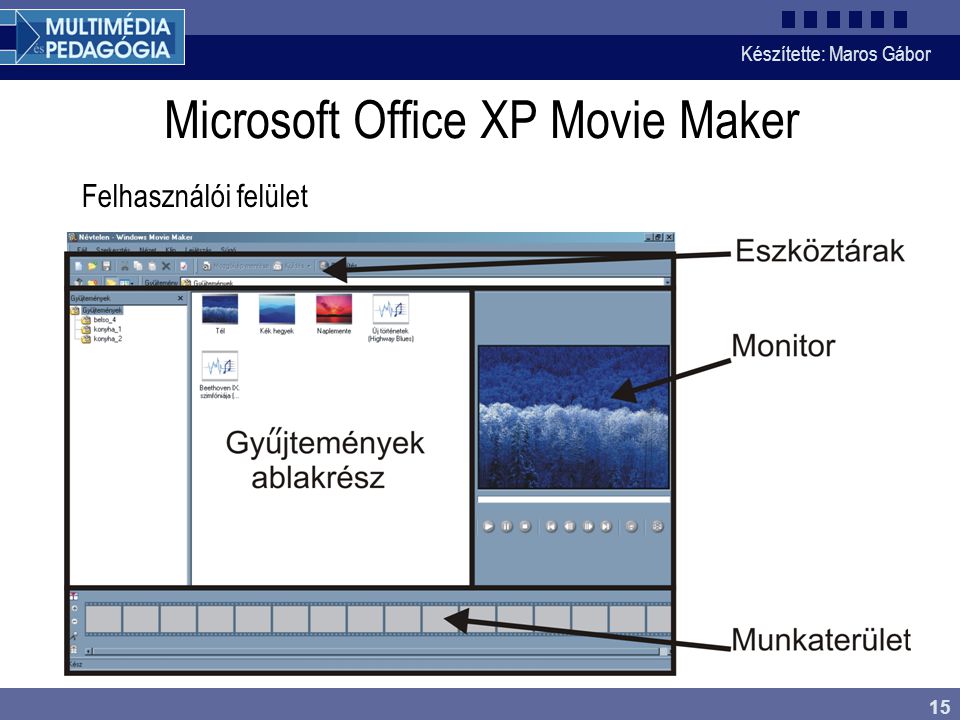 Készítette: Maros Gábor 15 Microsoft Office XP Movie Maker Felhasználói felület