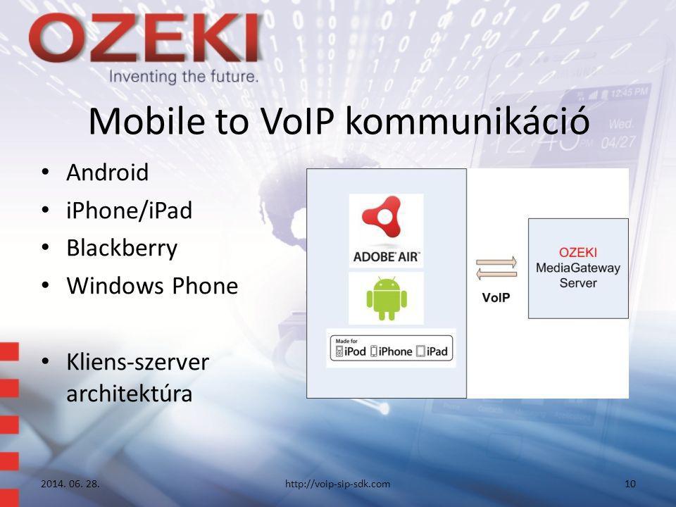 Mobile to VoIP kommunikáció • Android • iPhone/iPad • Blackberry • Windows Phone • Kliens-szerver architektúra 2014.