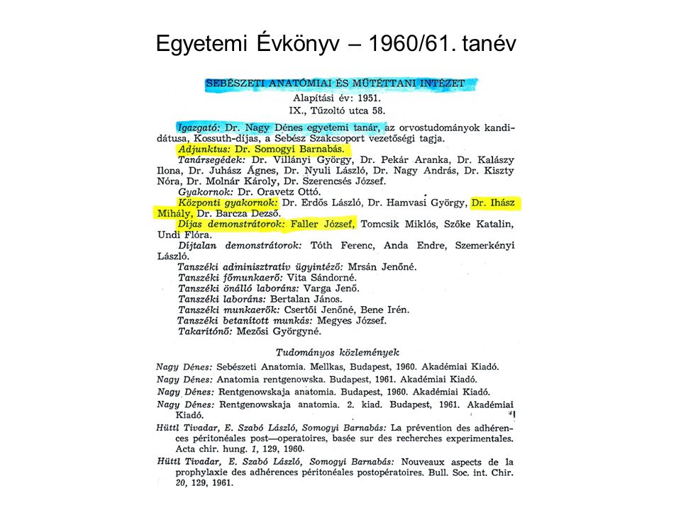 Egyetemi Évkönyv – 1960/61. tanév