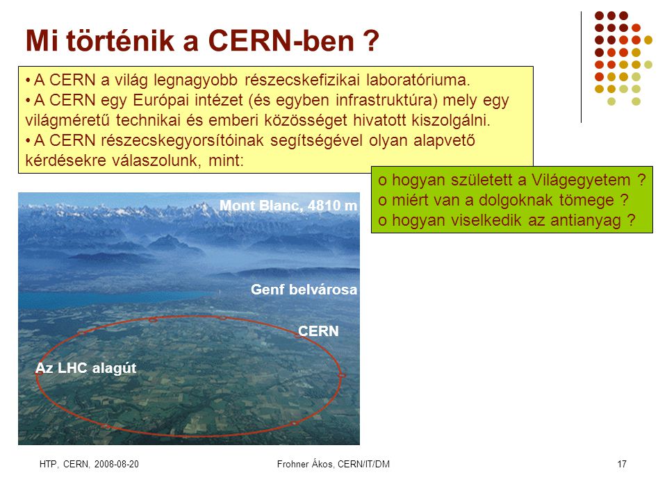 HTP, CERN, Frohner Ákos, CERN/IT/DM17 Mi történik a CERN-ben .