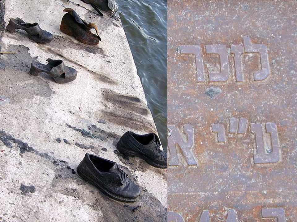 This plaque stands on the bank of the Danube, where the Nazis shot thousands and thousands of Jews, tossing them into the river during the Holocaust.