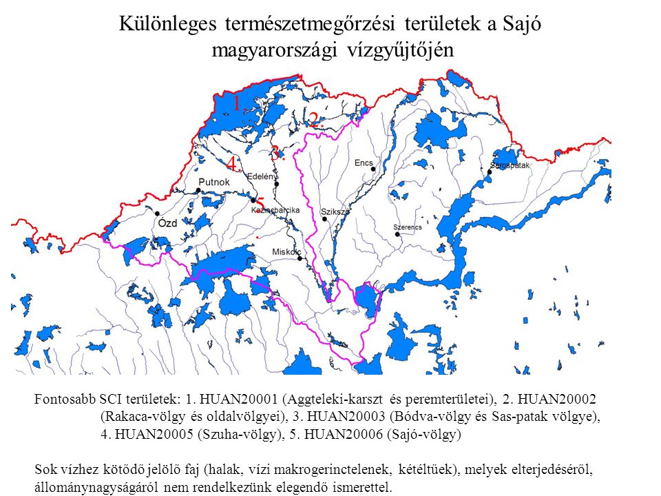 Különleges természetmegőrzési területek a Sajó magyarországi vízgyűjtőjén Fontosabb SCI területek: 1.