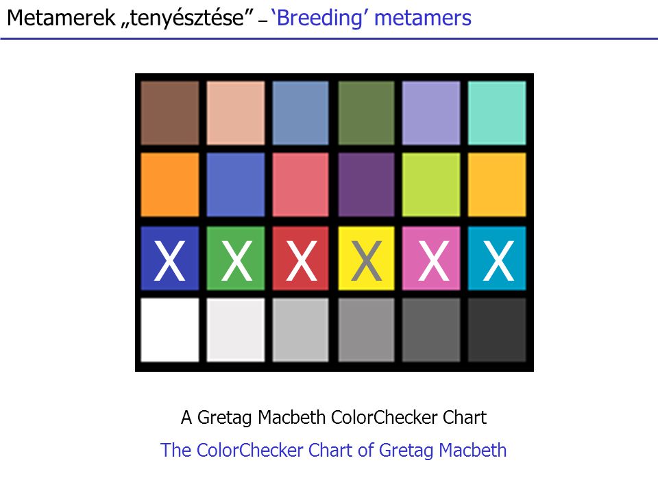 Metamerek „tenyésztése – ‘Breeding’ metamers A Gretag Macbeth ColorChecker Chart The ColorChecker Chart of Gretag Macbeth XXXXXX