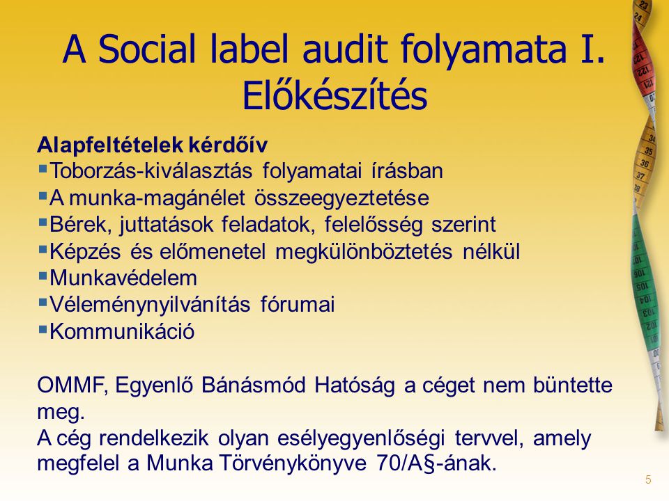 5 A Social label audit folyamata I.