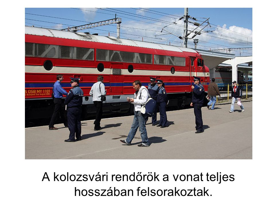 A kolozsvári rendőrök a vonat teljes hosszában felsorakoztak.