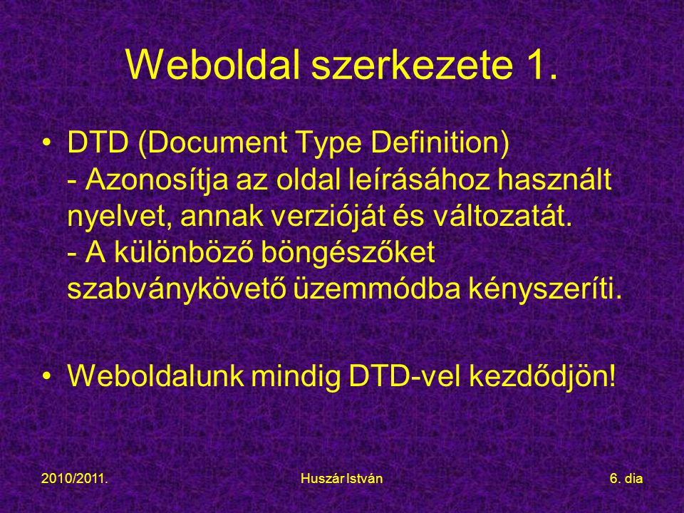 2010/2011.Huszár István6. dia Weboldal szerkezete 1.
