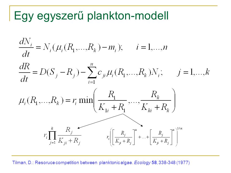 Egy egyszerű plankton-modell Tilman, D.: Resoruce competition between planktonic algae.