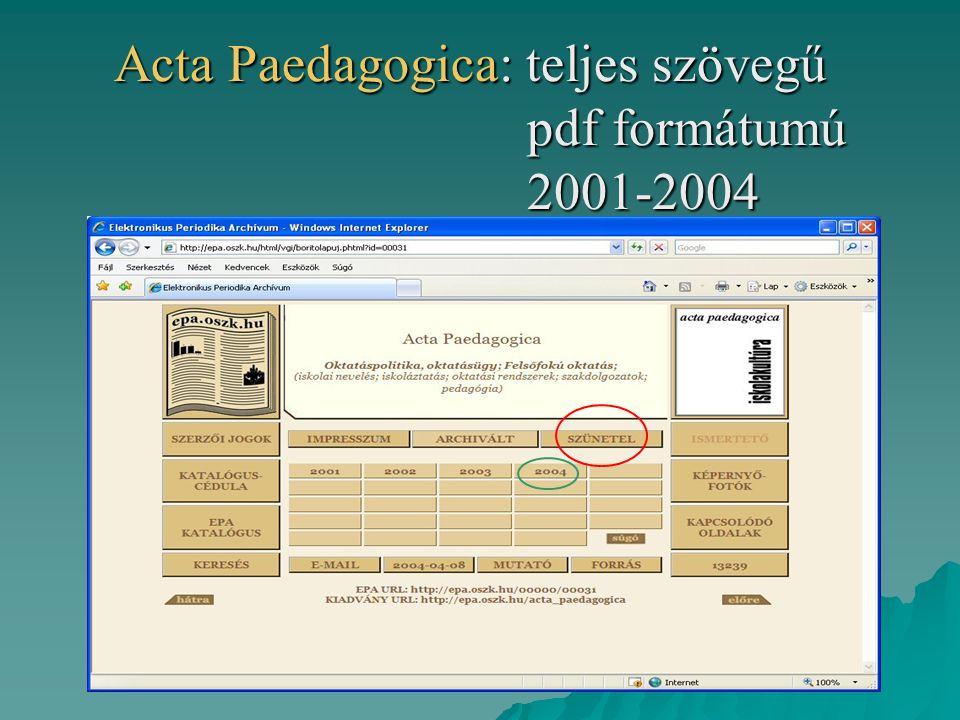 Acta Paedagogica: teljes szövegű pdf formátumú