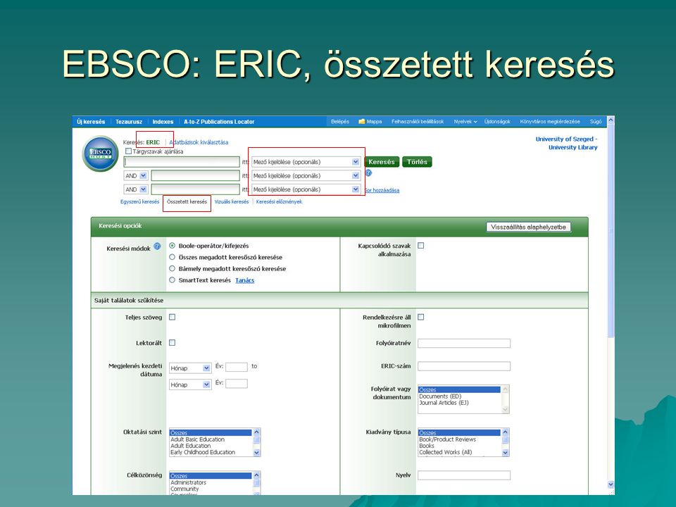 EBSCO: ERIC, összetett keresés