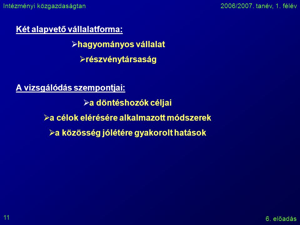 Intézményi közgazdaságtan2006/2007. tanév, 1. félév 6.