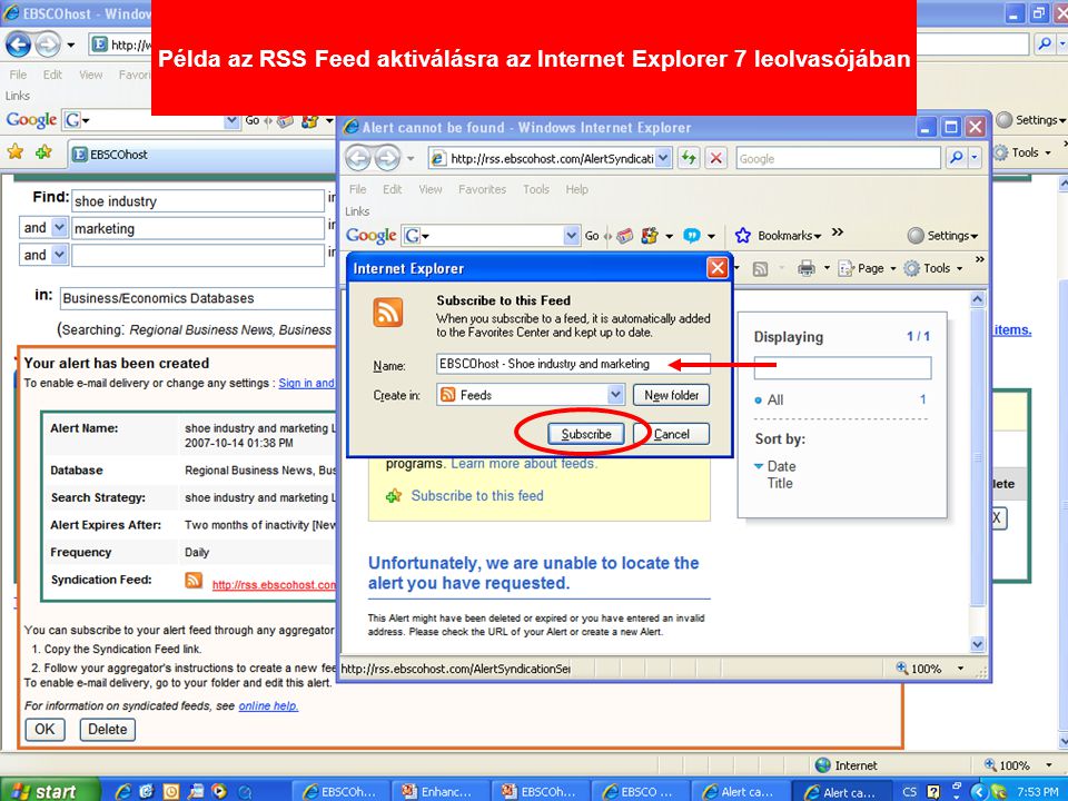 Példa az RSS Feed aktiválásra az Internet Explorer 7 leolvasójában