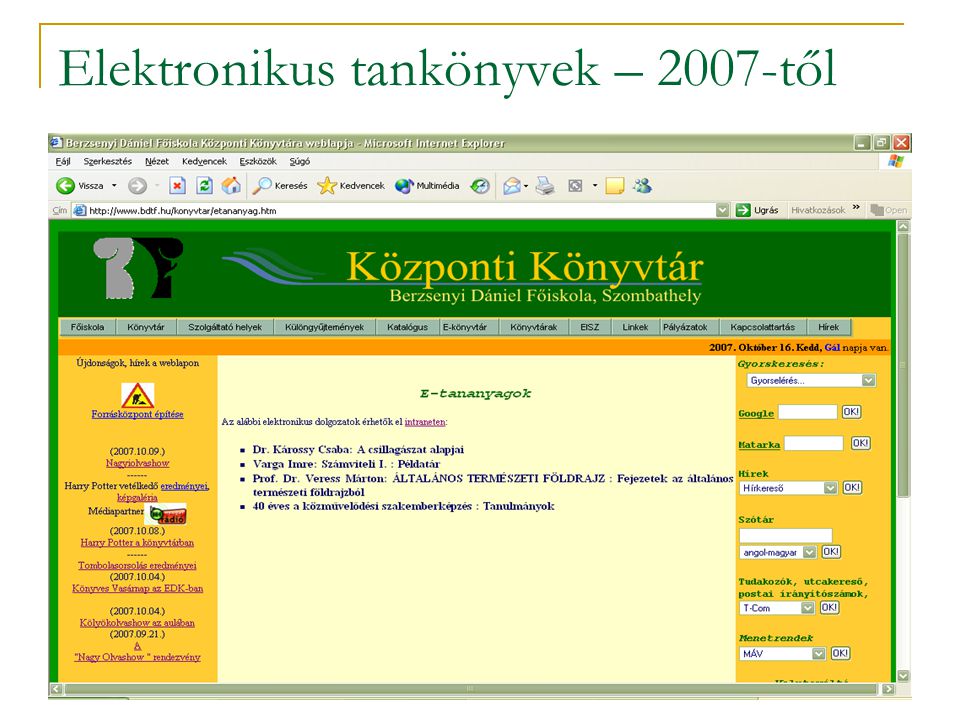 Elektronikus tankönyvek – 2007-től