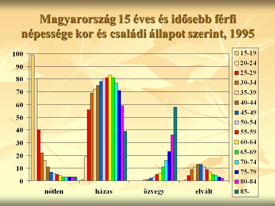 Magyarország 15 éves és idősebb férfi népessége kor és családi állapot szerint, 1995