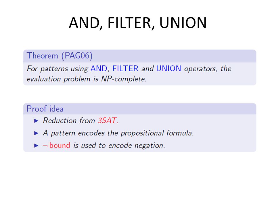 AND, FILTER, UNION