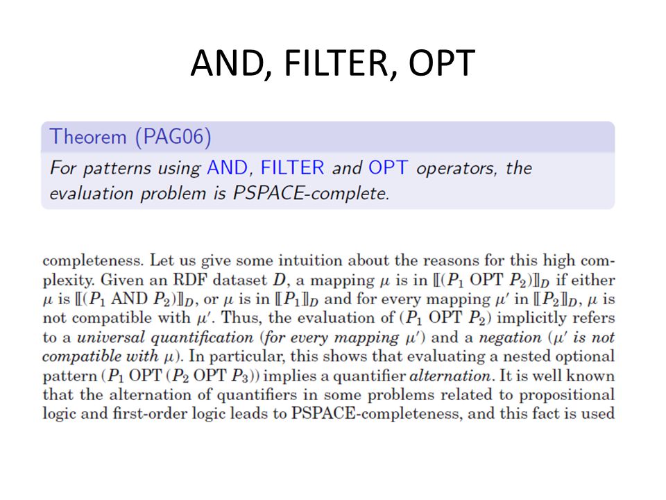 AND, FILTER, OPT