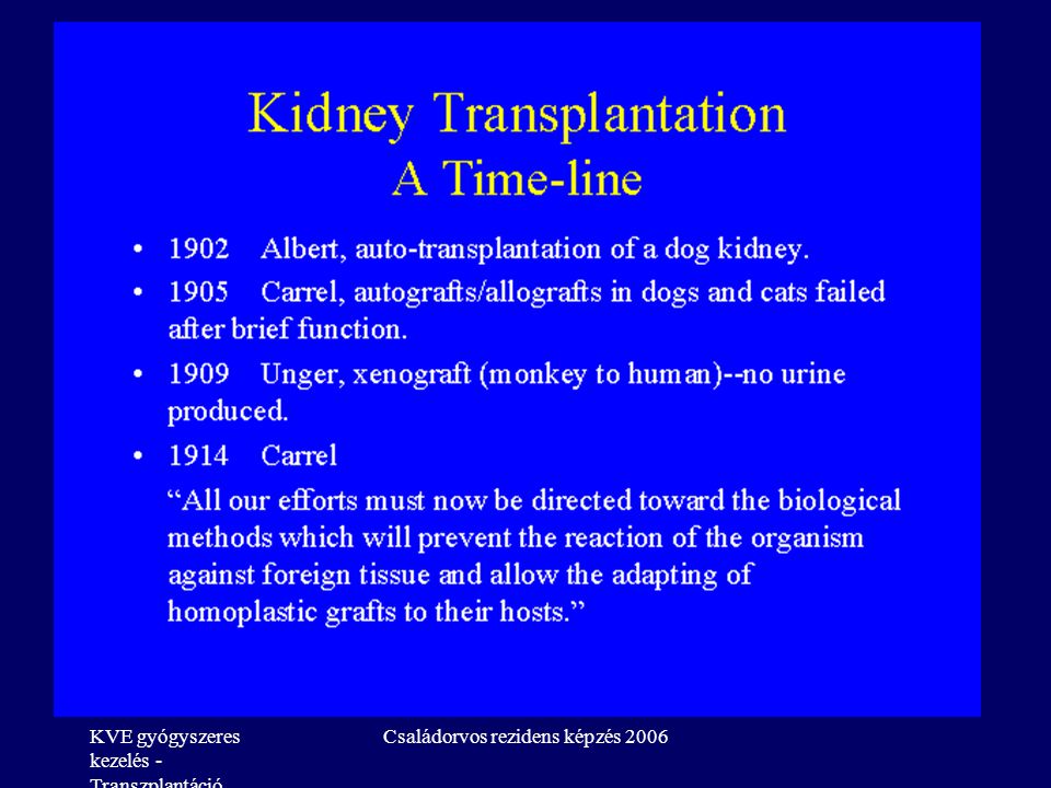 KVE gyógyszeres kezelés - Transzplantáció Családorvos rezidens képzés 2006
