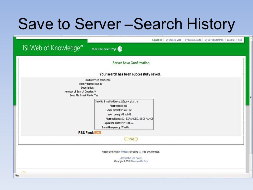 Save to Server –Search History