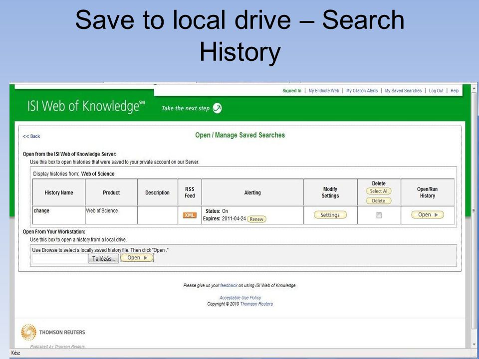 Save to local drive – Search History