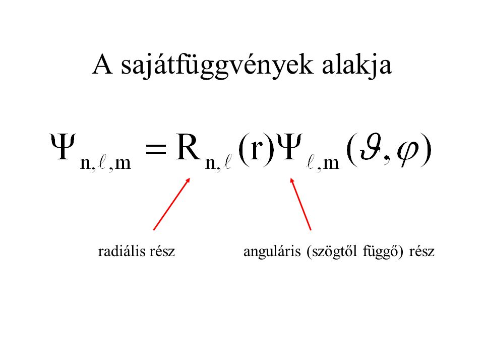 A sajátfüggvények alakja radiális részanguláris (szögtől függő) rész