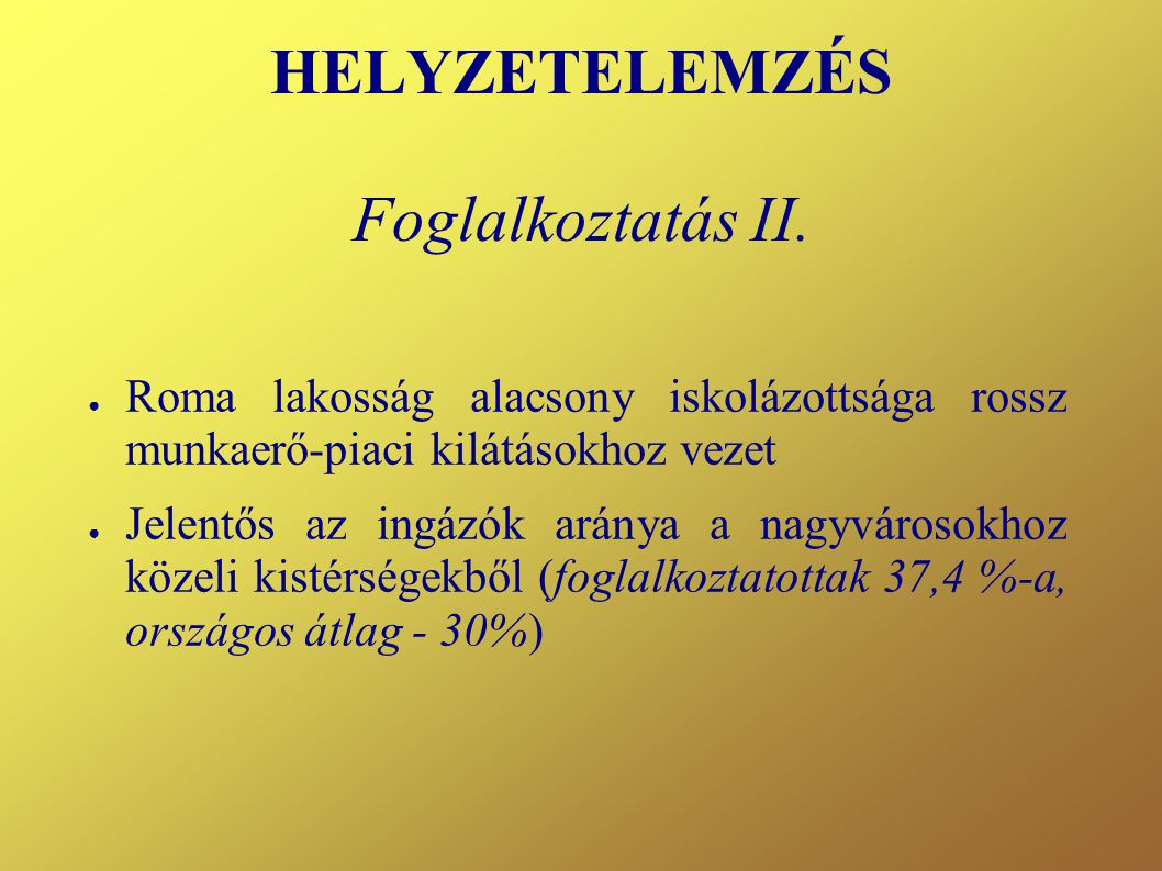 HELYZETELEMZÉS Foglalkoztatás II.