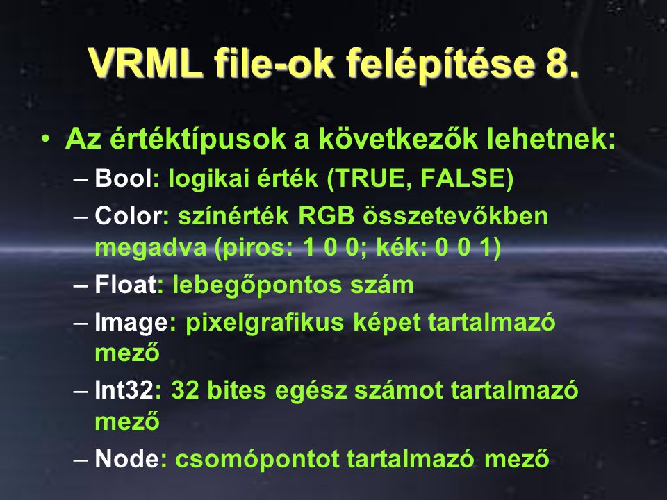 VRML file-ok felépítése 8.
