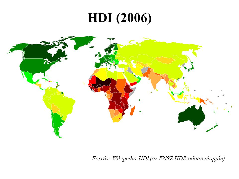 HDI (2006) Forrás: Wikipedia:HDI (az ENSZ HDR adatai alapján)