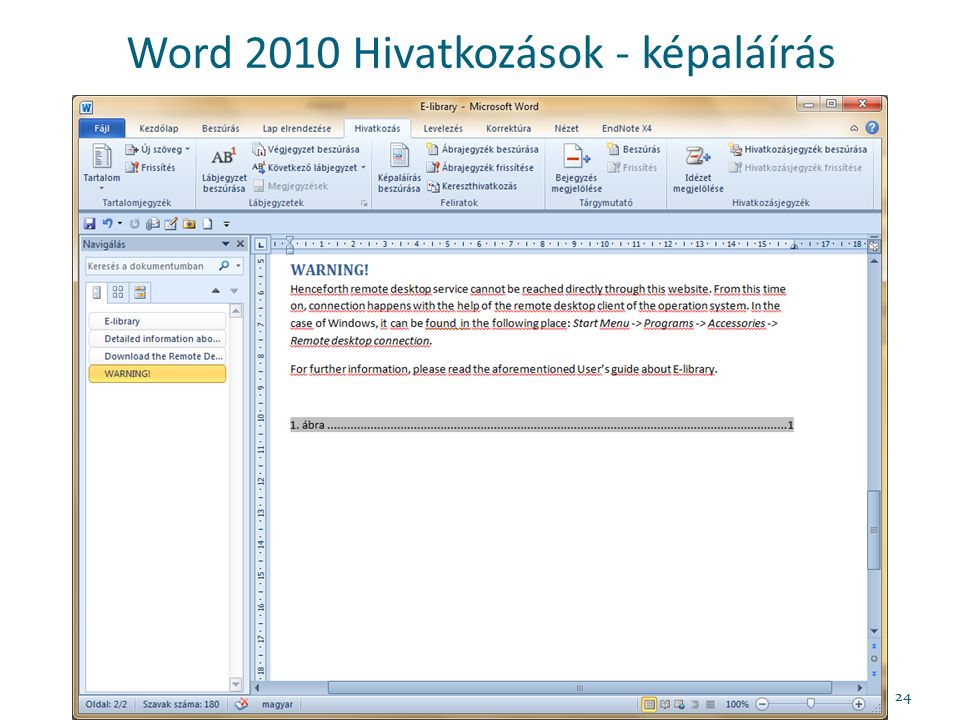 Word 2010 Hivatkozások - képaláírás 24