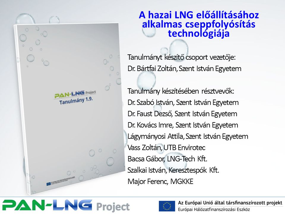 A hazai LNG előállításához alkalmas cseppfolyósítás technológiája Tanulmányt készítő csoport vezetője: Dr.