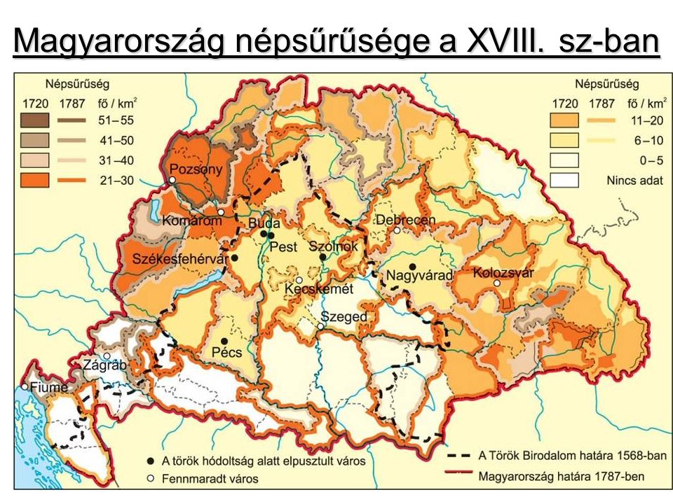 Magyarország népsűrűsége a XVIII. sz-ban