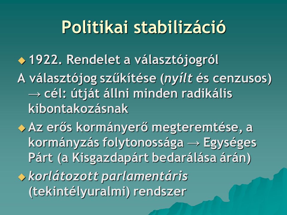 Politikai stabilizáció  1922.