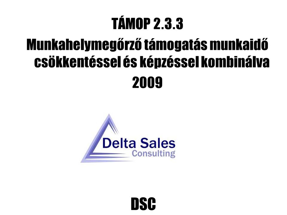 DSC TÁMOP Munkahelymegőrző támogatás munkaidő csökkentéssel és képzéssel kombinálva 2009