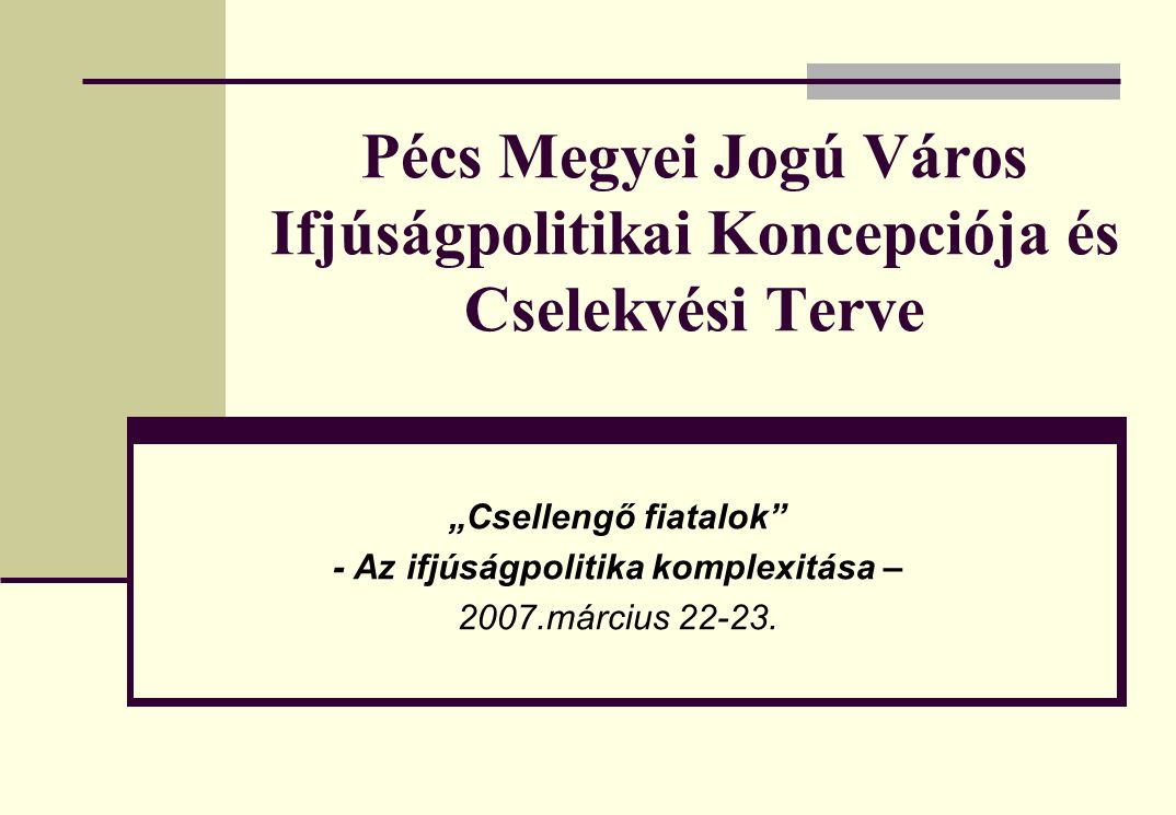 Pécs Megyei Jogú Város Ifjúságpolitikai Koncepciója és Cselekvési Terve „Csellengő fiatalok - Az ifjúságpolitika komplexitása – 2007.március