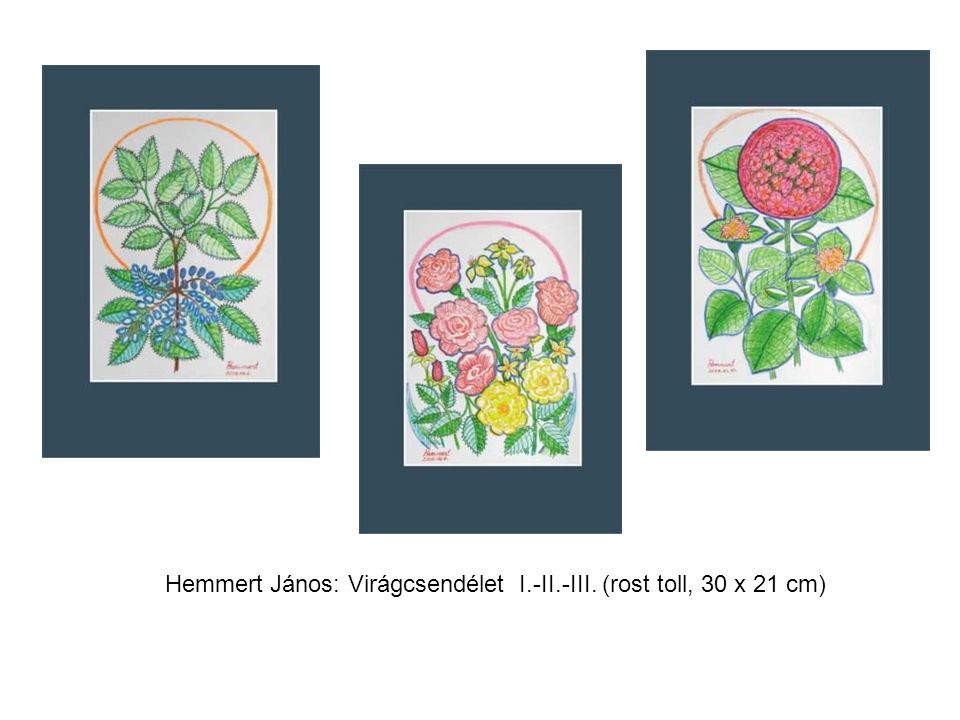 Hemmert János: Virágcsendélet I.-II.-III. (rost toll, 30 x 21 cm)