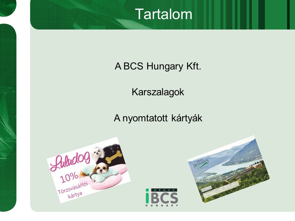 Tartalom A BCS Hungary Kft. Karszalagok A nyomtatott kártyák
