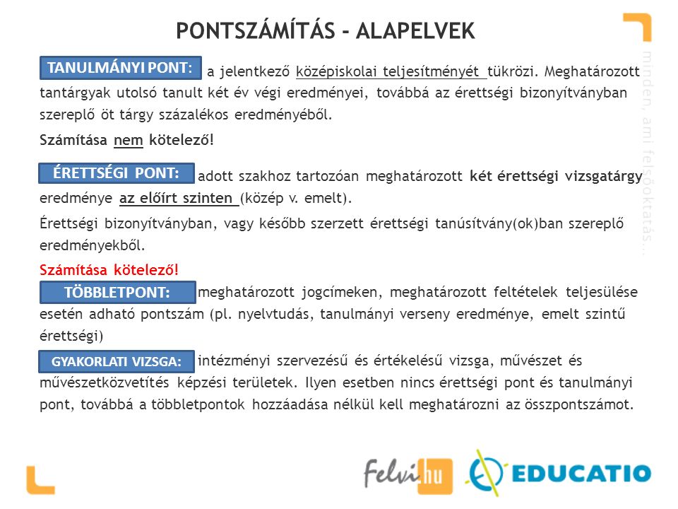 PONTSZÁMÍTÁS - ALAPELVEK a jelentkező középiskolai teljesítményét tükrözi.