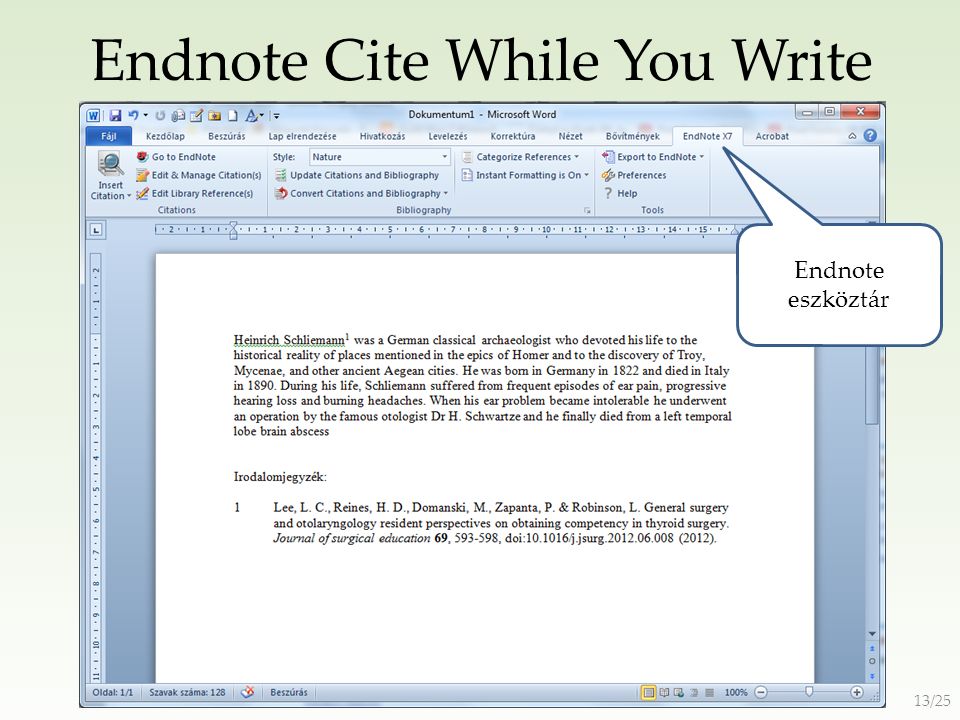 Endnote Cite While You Write Endnote eszköztár 13/25