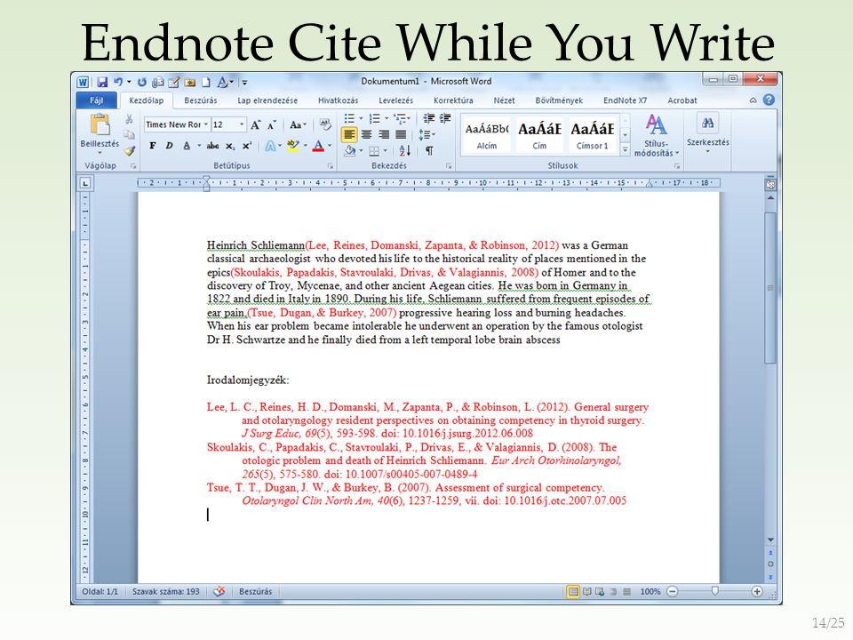Endnote Cite While You Write 14/25