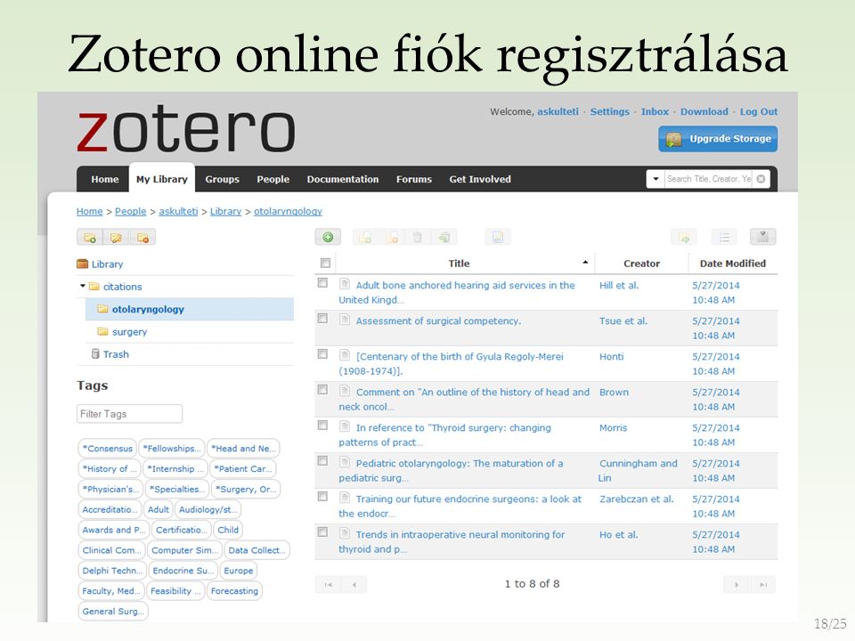 Zotero online fiók regisztrálása 18/25