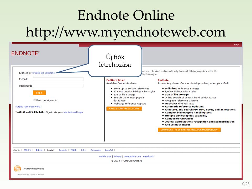 Endnote Online   Új fiók létrehozása 6/25