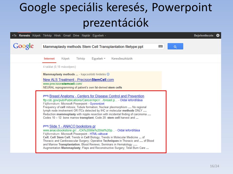 Google speciális keresés, Powerpoint prezentációk 16/24